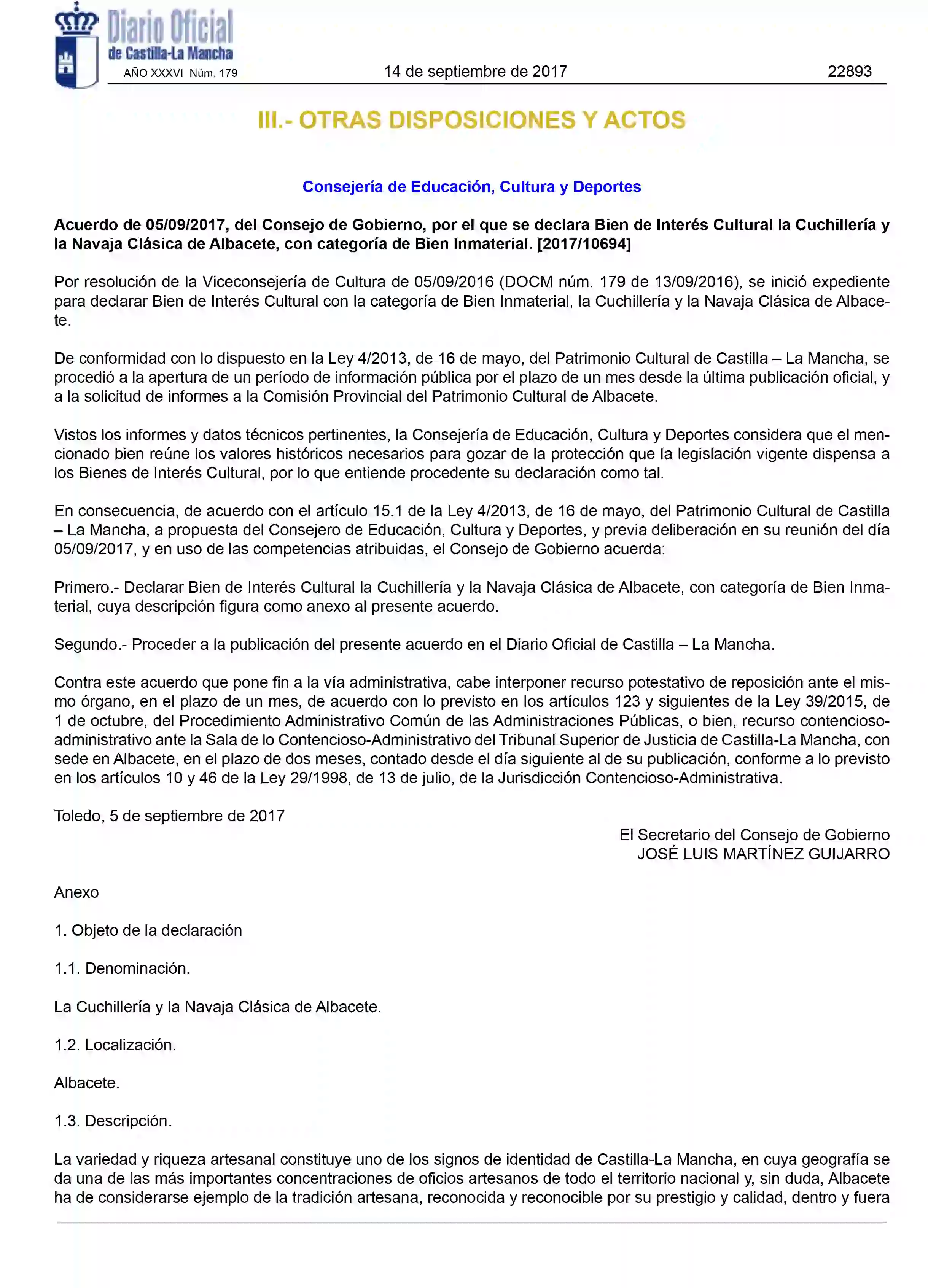 Официальный документ Diario Oficial de Castilla-La Mancha