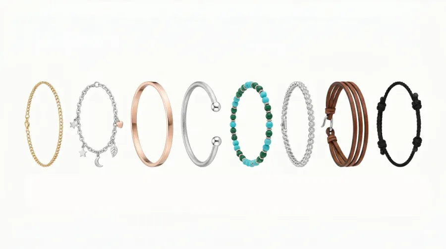 Tipos de pulseras: de la cadena al brazalete rigido y como llevar cada uno