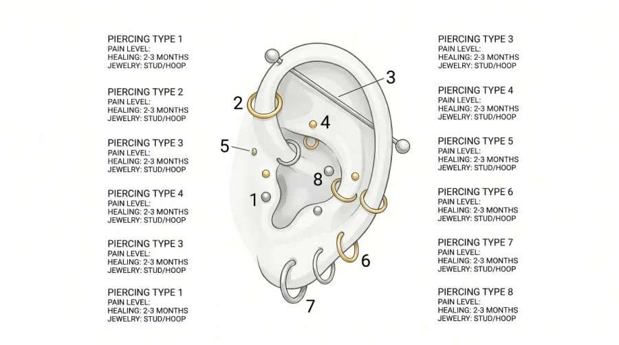 Piercings de oreja: guía completa de tipos