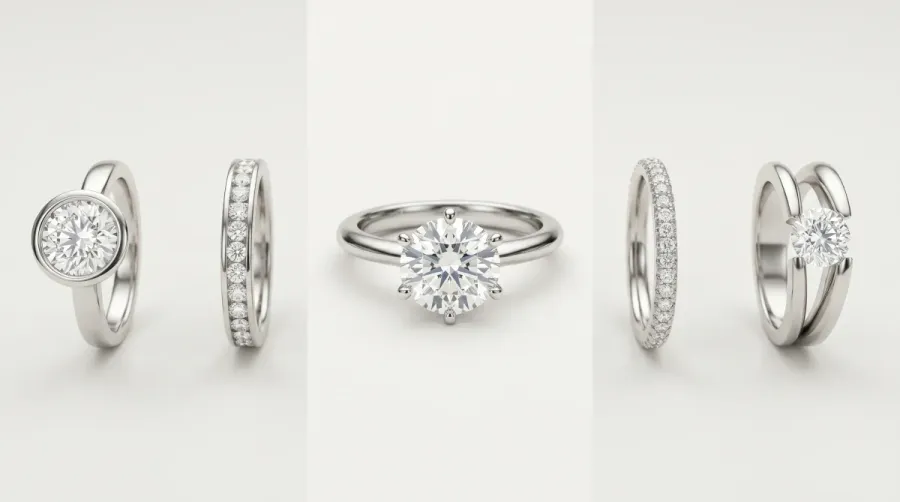 Tipos de engaste de anillos: garras, bezel, pavé, canal y más