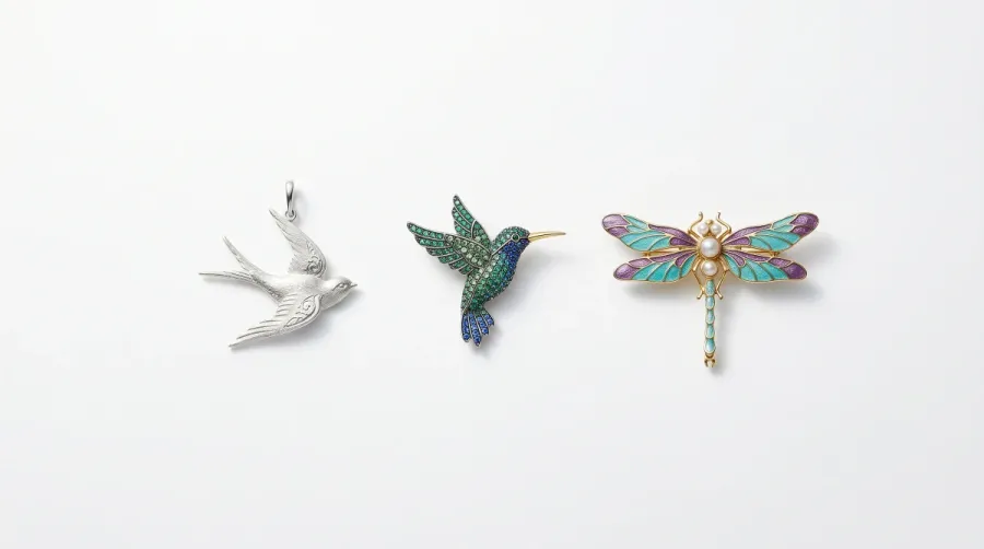 Golondrina, colibrí, libélula en joyería: tres símbolos con alas