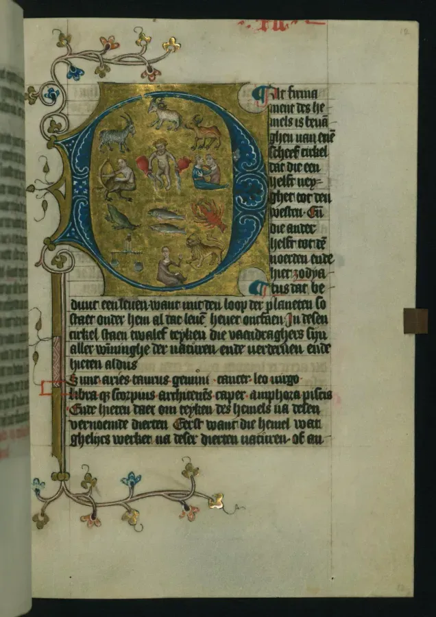 Los doce signos del zodiaco, manuscrito iluminado medieval de Dirc van Delft, hacia 1400, Walters Art Museum