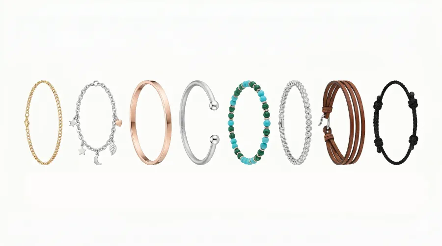 Tipos de pulseras: de la cadena al brazalete rigido y como llevar cada uno