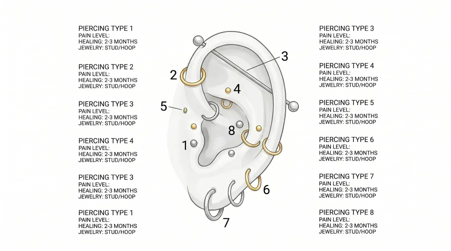 Piercings de oreja: guía completa de tipos