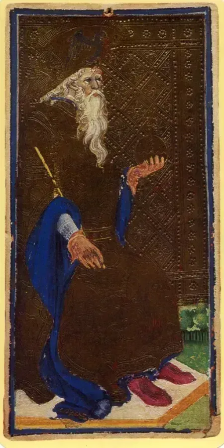Карта Император из колоды Висконти-Сфорца, XV век, художник Бонифачо Bembo