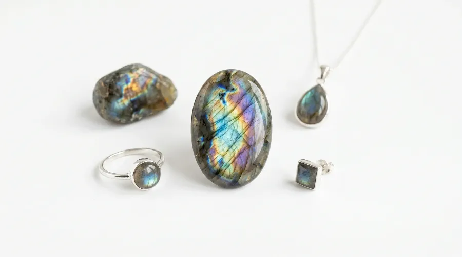 Labradorita en joyeria: la piedra de fuego arcoiris, significado y tipos