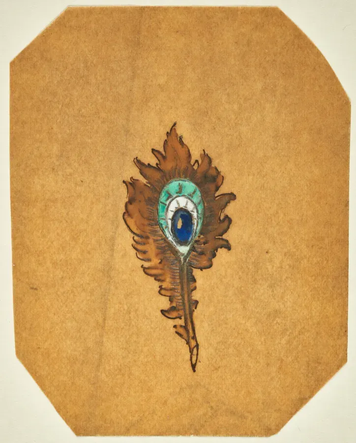 Diseno de broche pluma Art Nouveau, hacia 1900
