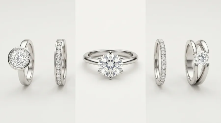 Tipos de engaste de anillos: garras, bezel, pavé, canal y más