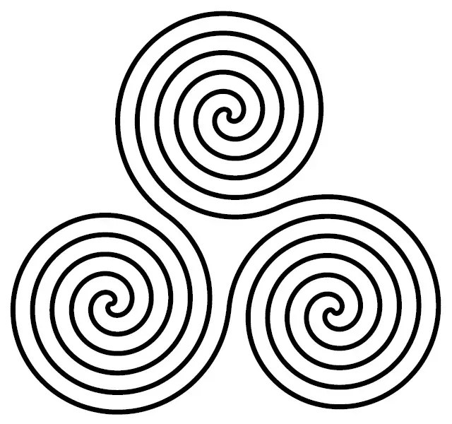 Esquema geometrico de la triple espiral formada por tres curvas arquimedianas