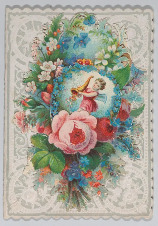 Викторианская открытка-валентинка с кружевным тиснением, 1879 год