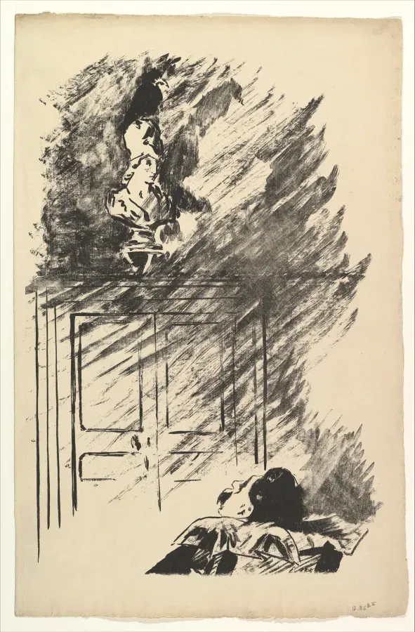 Edouard Manet, Perched upon a Bust of Pallas, ilustracion para El cuervo de Edgar Allan Poe, 1875